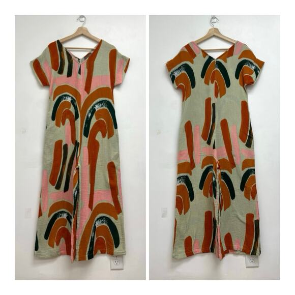 Bel Kazan Anthropologie Odine Arches Jumpsuit Abstract Colorful Crème Brulee XS - Picture 2 of 16